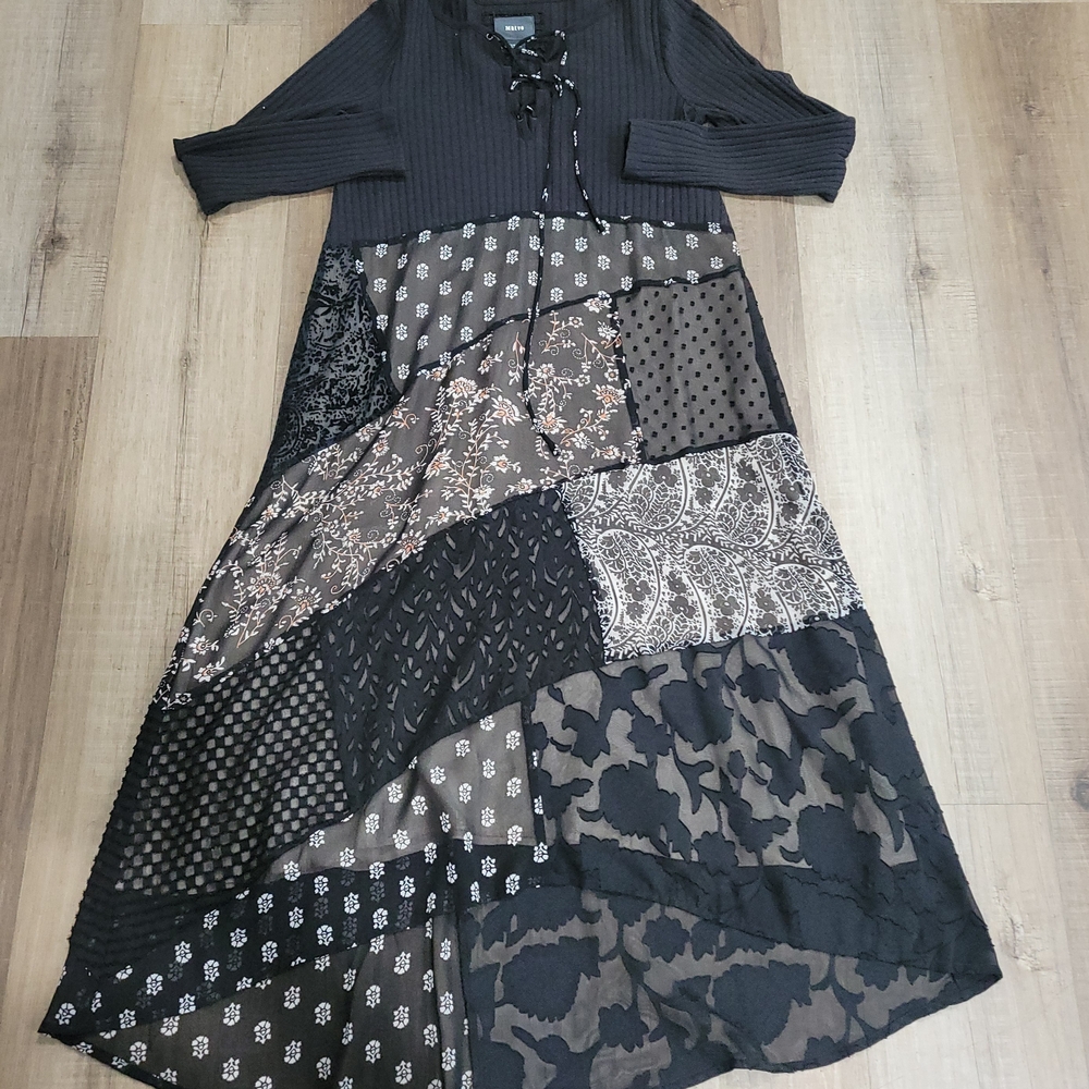 Elegant Black Patchwork Dress - image 8